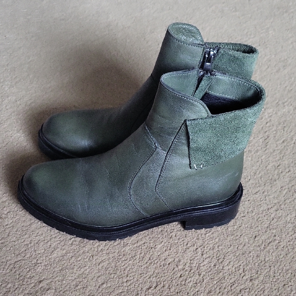 Olive Ankle Boots with Suede Accents